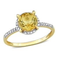 Miabella Women's 1- Carat T.G.W. Citrin & Diamond Accent 10KT Žuti zlatni halo prsten