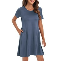 Žene Ležerne majice s kratkim rukavima Midi haljina Ljeto Čvrsta prekrivačica Shift Pomakne liniju Haljina