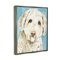 Stupell Industries nasmijani pas bijeli terijer portret slika sjaj sivo plutajuće uokvireno platno Print