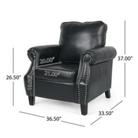 Noble House Amedou Fau kožna klupska stolica sa ukrasima Nailhead, ponoćno crna i tamno smeđa