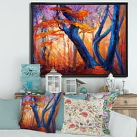 Apstraktne Plave Siluete Drveća U Narandžastoj Jesenskoj Šumi Uokvirenoj Slikarstvu Na Platnu Art Print