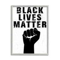 Stupell Industries Black Lives Matter Distressed Typography podignuta šaka siva uokvirena Marcusom Primeom