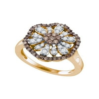 10K Rose Gold Wemens Brown okrugli dijamantni cvijet Clower Closet prsten CTTW