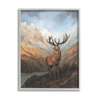 Stupell Wild Deer Prekrasan Pogled Na Planinu Životinje I Insekti Slikarstvo Siva Uokvirena Umjetnost