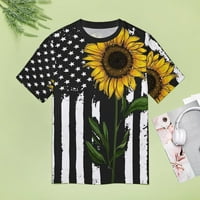 Suncokretova američka zastava ženski ljetni vrhovi ležerni kratki rukavi smiješna štampana grafička majica