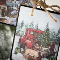 Santa & Truck Ornament Multicolor 5,75 H Metalni set od 2