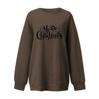 TKing modni Duks za žene Dugi rukav O-vrat Božić Print Tops pulover Tunic Shirts Brown M