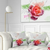 Designart lijepa ruža sa ružama skice-cvjetni jastuk - 18x18