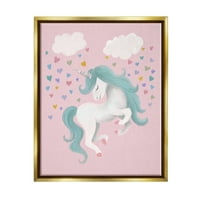 Stupell Pink Pastel Unicorn Clouds Fairy Tales & Fantasy Painting Gold Floater Framered Art Print Wall