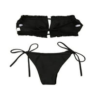 Ženska solidna boja plivajuća set zavoja bikini top + čipke Up Gathers