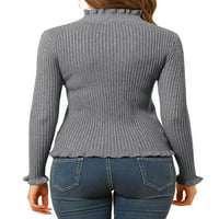 Unique Bargains ženski klasični dugi rukavi s volanima s lažnim vratnim džemperom siva Xs