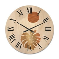 Designart 'Abstract Geometry Shapes and Tropical Palm Leaf II' Modern Wood Wall Clock