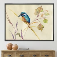 Zajednički kingfisher ptica na podružbi uokvirenog slikarskog platna Art Print