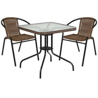Flash nameštaj 28 '' Kvadratni stakleni metalni stol sa tamno smeđeg ratana i tamno smeđeg rattanskih
