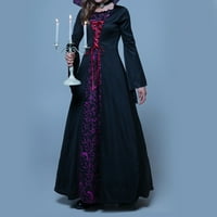 Caveitl haljina, evropska i američka ženska gotička haljina haljina s dugim rukavima crna, xl