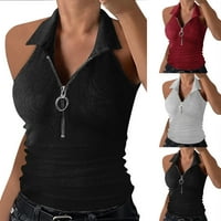 wofedyo Tshirts majice za žene rever Zipper bez rukava jednobojne trake prsluk majica dukserica za žene