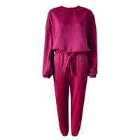Ženski jednobojni duks sa okruglim vratom Casual sportski komplet pantalona Hot Pink XL