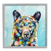 Plavi tonirani moderni medvjedi životinje i insekti slikanje sive uokvirene umjetnosti