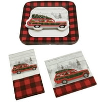 Holiday Time crveni automobil papir Tableware Party Pack,, Premium Božić Tabela, služi 16, crvene i Crne