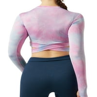 Glonme žene Yoga Crop Tops tanke Fit duge rukave za vježbanje majice Tie Dye Cropped Activewear sa rupom