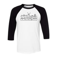 Skyline Amsterdam tri četvrtine Raglan rukav Bejzbol majica Unise 2x-veliki bijeli crni