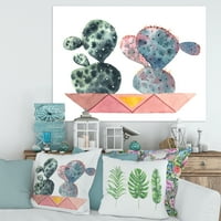Designart 'Cactus Duo U Ružičastim Loncima Geometrijski' Moderni Platneni Zidni Umjetnički Print