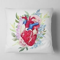 Designart Akvarelno srce sa cvijećem - apstraktni jastuk za bacanje-16x16