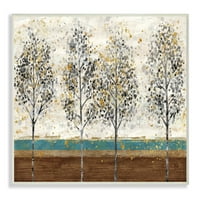 Stupell Home Décor Industries Tree Line Abstract Gold Blue Landscape Painting Wood plak by Main Line Studio