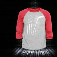 Shop4Ever muški Hokej američka zastava Patriotski Sport Raglan Bejzbol košulja srednje Heather Siva Crvena
