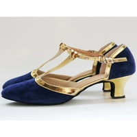 Rotosw ženske zdepaste štikle zatvorene plesne cipele meke Đonske plesne cipele ženske sandale ženske prozračne t-remen Latinska sandala plavo zlato 7.5