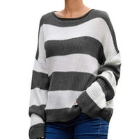 Loopsun džemperi za žene predimenzionirani džemperi za žene modni prugasti dugi rukavi okrugli vrat boja