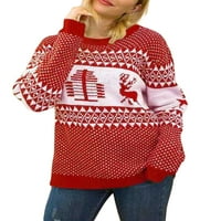 Biayxms ženski zimski džemperi Dugi rukav okrugli vrat Irvas geometrijski Print pulover Casual pleteni
