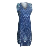 Ženska Moda elegantan Print šifon haljina s V izrezom bez rukava dvije haljine, tamno plava, XXXL