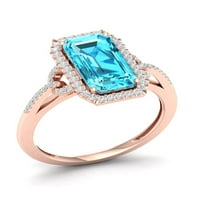 Imperial Gemstone 10k Rose Gold Smaragd Cut Swiss Blue Topaz CT TW Diamond Halo Ženski prsten