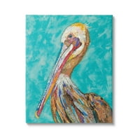 Stupell Industries Bold Pelican Bird raznovrstan kolaž uzorak trake slikanje Galerija zamotana platna