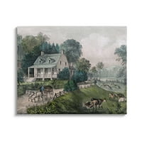 Stupell Industries klasična kuća na selu slikarstvo Roaming Farma životinje slika Galerija umotana platna