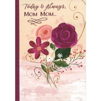 Dizajnerski pozdrav danas i uvijek, mama mama: tri ljubičaste i ružičaste cvijeće i zlatni kočnica majčine