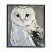 Stupell Industries Owl portret bijela siva slika životinja uramljena zidna Umjetnost Suzi Redman