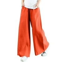 Hlače za ženske ležerne džep elastične prozračne pamučne i posteljine pantne pantalone za žene