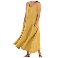 Royallovewomen's Moda Casual Solid Boja bez rukava pamučna posteljina dressMaxi haljina za žene