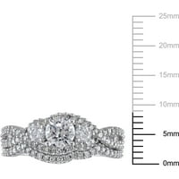 1-karatni T. W. certificirani dijamant 14kt Bijelo zlato tri kamena svadbena garnitura