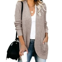 Ženski široki otvoreni prednji dugi rukavi Casual pleteni džemperi s džepovima