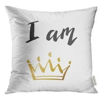 Skica ruku slova Ja sam Kraljica Kralj sa zlatnom krunom uređenje u i bijele apstraktne jastučnica jastučnica