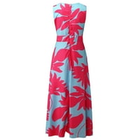 Ženske boemske cvjetne haljine Print Zipper V izrez bez rukava duge praznične elegantne duge haljine