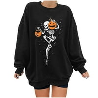 Moonker Black Boodie Hoodies džemperi za žene štampani dugi rukavi bundeva Oversized labava dukserica Top XL