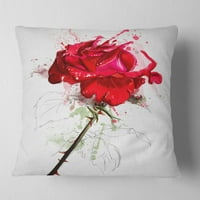 Designart Rose skica sa stabljikom na bijelom - jastuk za bacanje cvijeća-18x18