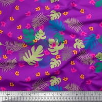 Soimoi ljubičasta pamučna poplin tkanina cvjetna i lišće tropsko dekor tkanina tiskano dvorište široko
