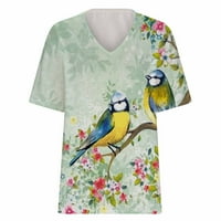Yuwull ženski ljetni vrhovi Shirt klirens Ženska Moda Casual Plus Size Scenic Flowers štampani V vrat