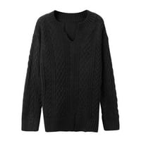 Miayilima crni XXL pulover džemperi za žene V-izrez Duks vrhunske dugih rukava s dugim rukavima pulover