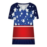 4. jula topovi za žene V-izrez T-Shirt Fashion Casual Star Tops bluza kratki rukav Tops dan nezavisnosti